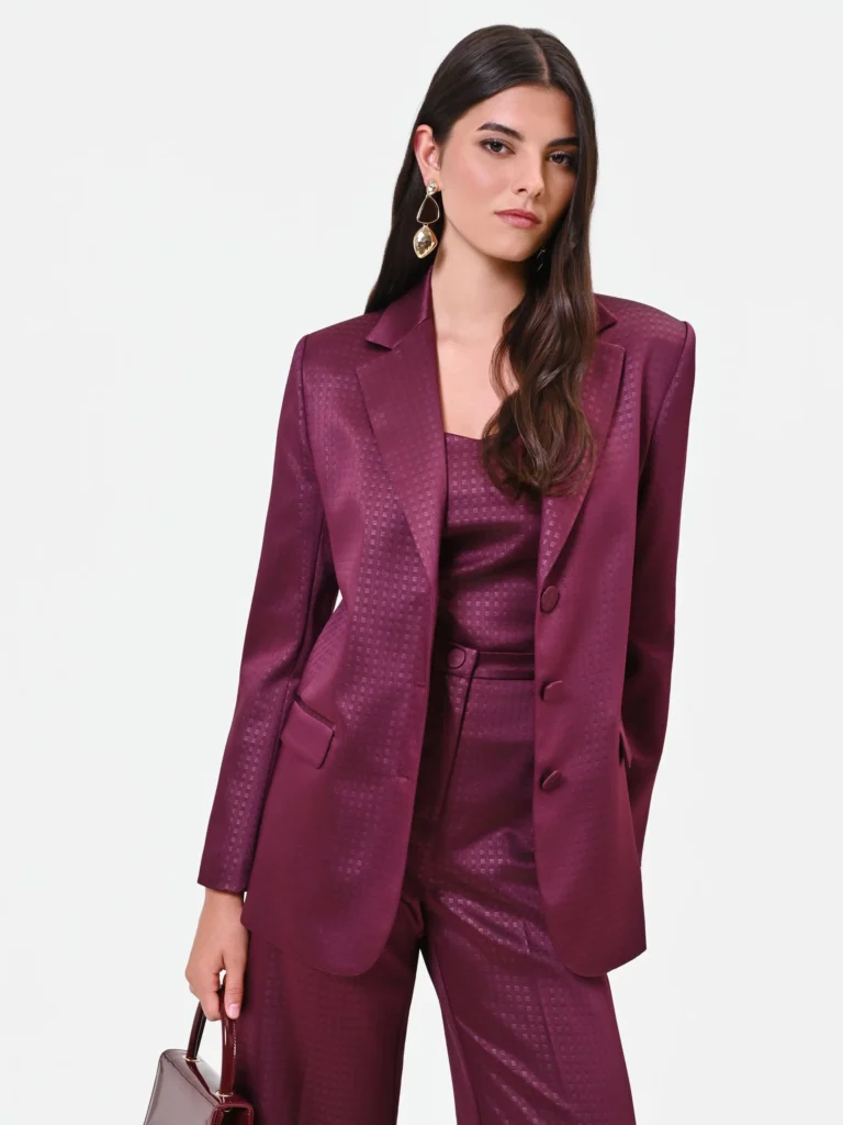Rinascimento – Monopetto in raso jacquard, bordeaux – Piero Lepro Store, Barcellona P.G.
