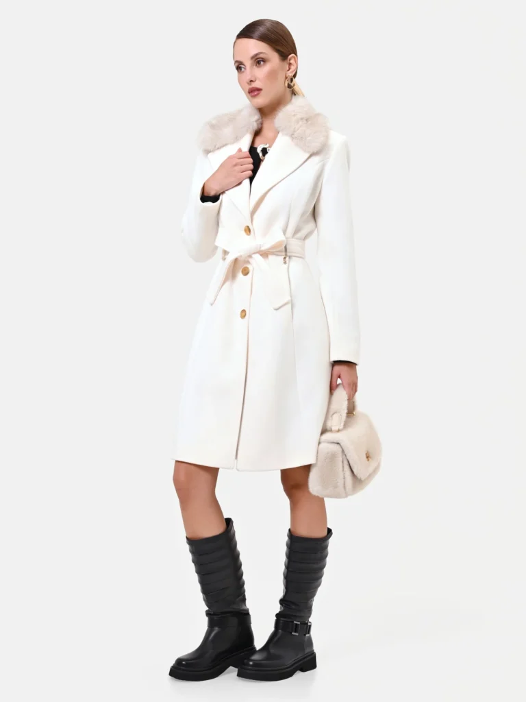 Rinascimento – Cappotto con collo effetto pelliccia, bianco – Piero Lepro Store, Barcellona P.G.